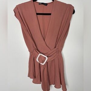 ZARA dusty pink draped belted tank top